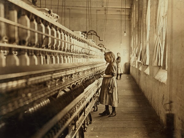 Sadie Pfeifer, 48 inches high, Lancaster Mills, Lancaster, South Carolina, USA, Lewis Hine for National Child Labor Committee, November 1908