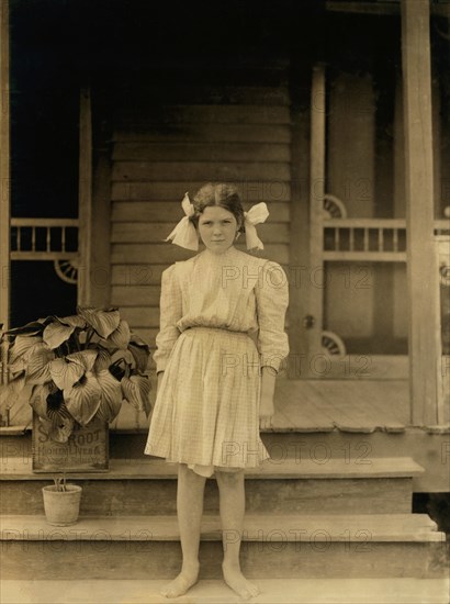 Myrtle Bagwell, Full-Length Portrait, Works as Spinner at Spartan Mills, Spartanburg, South Carolina, USA, Lewis Hine for National Child Labor Committee, May 1912