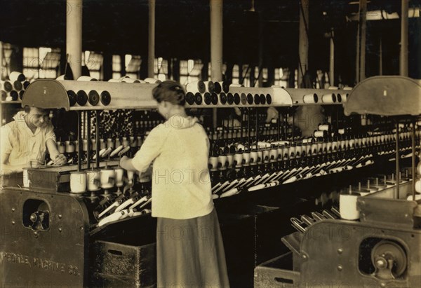 Spooler Tenders, 14 years old, Berkshire Cotton Mills, Adams, Massachusetts, USA, Lewis Hine for National Child Labor Committee, July 1916