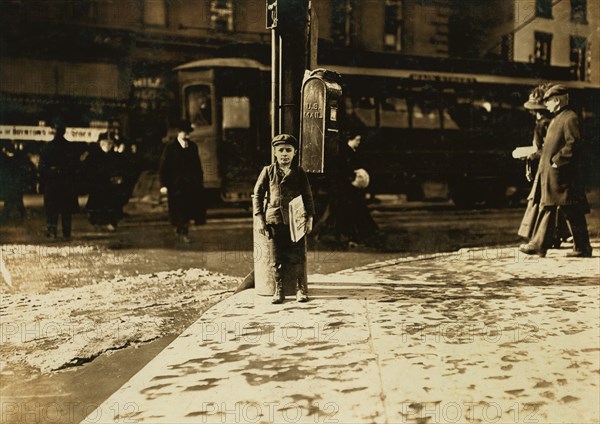 Matro Starola, 8 years, Portrait Standing on Street Corner, Hartford, Connecticut, USA, Lewis Hine for National Child Labor Committee, March 1909