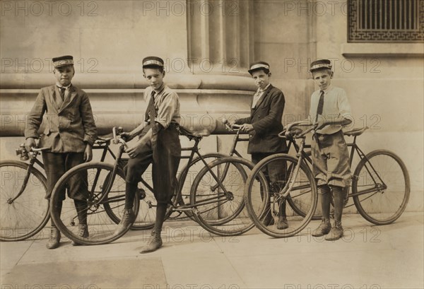 Group of Western Union Messengers, Portrait with Bicycles, Norfolk, Virginia, USA, Lewis Hine for National Child Labor Committee, June 1911
