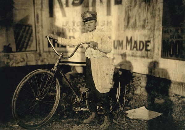 Marion Davis, 14 years old, #21 Messenger for Bellevue Messenger Service, Full-Length Portrait with Bicycle, Houston, Texas, USA, Lewis Hine for National Child Labor Committee, October 1913