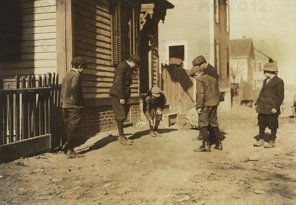 Group of Young Boys Shooting Craps, Providence, Rhode Island, USA, Lewis Hine for National Child Labor Committee, November 1912