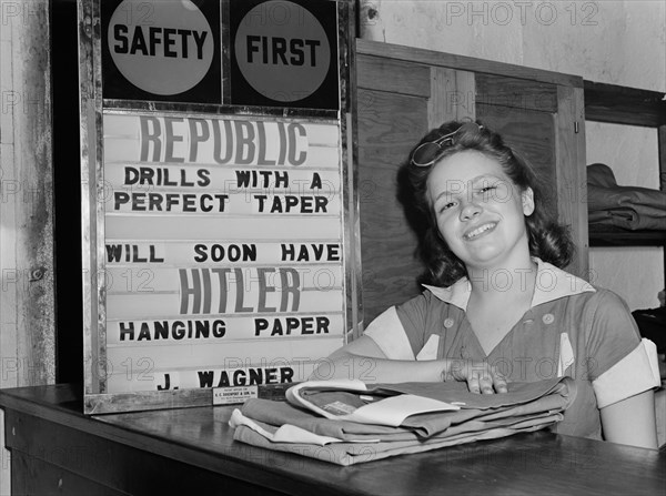 Female Factory Worker at Drill and Tool Plant that Manufactures Drills for use in all War Production Industries, Republic Drill and Tool Company, Chicago, Illinois, USA, Ann Rosener, Office of War Information, August 1942
