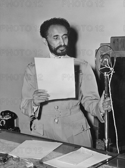 Haile Selassie (1892-1975), Emperor of Ethiopia, Portrait during Radio Broadcast Upon his Return to Addis Ababa, Ethiopia after Allied Defeat of Italian Fascist Occupation Forces, Office of War Information, 1941
