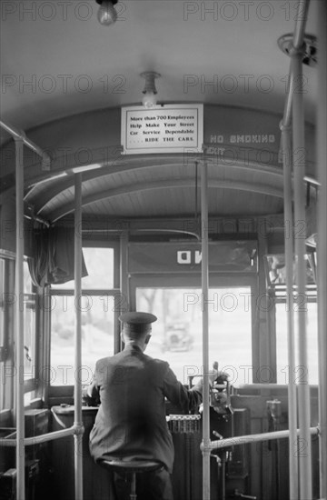 Streetcar Motorman, Rear View, Omaha, Nebraska, USA, John Vachon for Farm Security Administration, November 1938