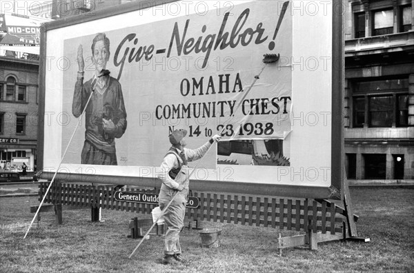 Billboard on Courthouse Lawn, Omaha, Nebraska, USA, John Vachon for Farm Security Administration, November 1938