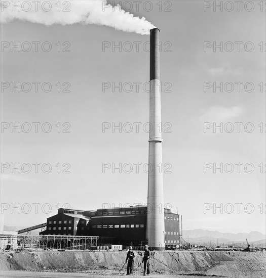 Plant and Smokestack of Large Copper Smelter that Supplies Great Quantities of Copper so vital to War Effort, Phelps-Dodge Mining Company, Morenci, Arizona, USA, Fritz Henle for Office of War Information, December 1942