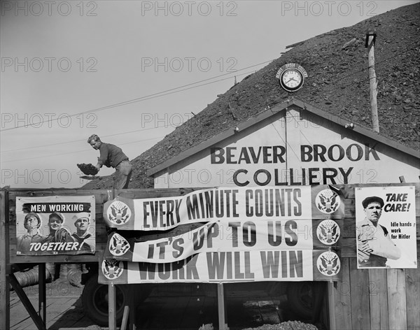 Miner Shoveling Coal during War Production Drive, Beaver Brook, Pennsylvania, USA, William Perlitch for Office of War Information, October 1942