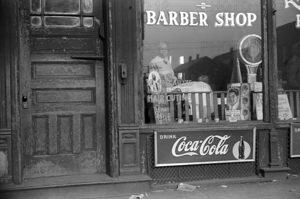 Barbershop, "Black Belt" Neighborhood of Chicago, Illinois, USA, Edwin Rosskam for Office of War Information, April 1941