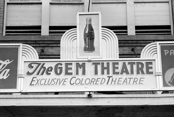 Sign Above Moving Picture Theater, "Exclusive Colored Theatre", Waco, Texas, USA, Russell Lee, Farm Security Administration, November 1939