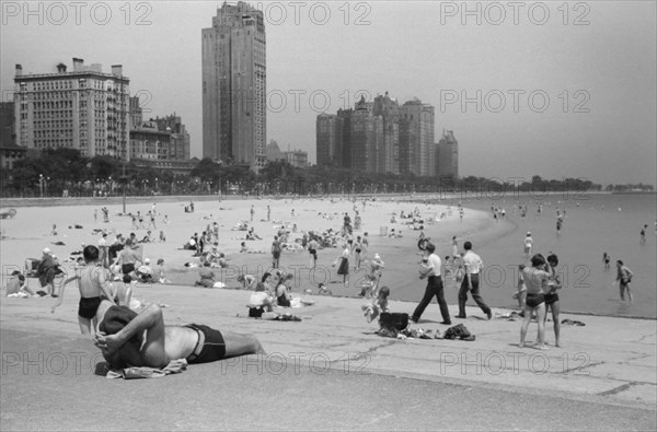 Public Bathing Beach, Lake Michigan, Chicago, Illinois, John Vachon, Farm Security Administration, July 1941