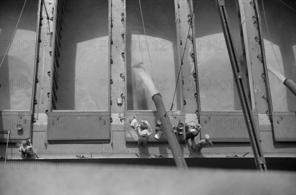 Loading Grain Boat, High Angle View, Superior, Wisconsin, USA, John Vachon, Farm Security Administration, August 1941