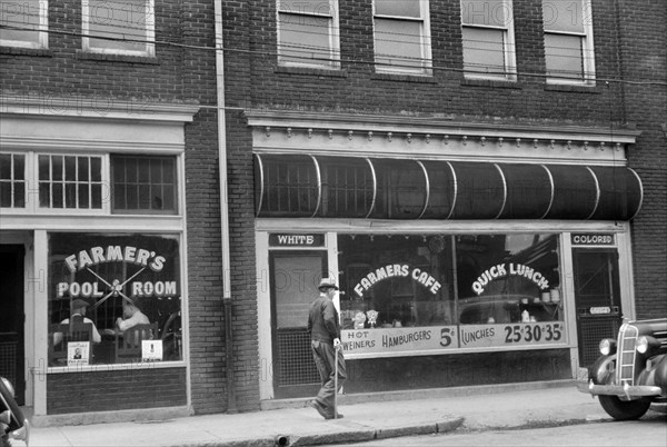Café with Two Entrances Marked "White" and "Colored", Durham, North Carolina, USA, Jack Delano, Office of War Information, May 1940