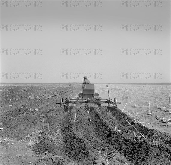 Farmer Listing his Field under Wind Erosion Control Program, Receiving 20 cents per Acre for his Work, Liberal, Kansas, USA, Arthur Rothstein, Farm Security Administration, March 1936