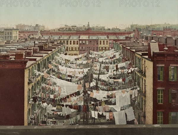 Laundry Hanging between Tenement Buildings, Park Avenue & 107th St, New York City, New York, USA, Detroit Publishing Company, 1900