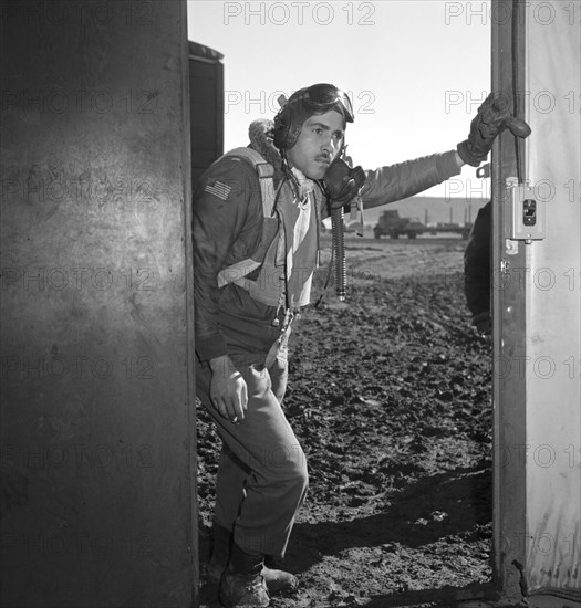 Tuskegee Airman Edward M. Thomas of Chicago, IL, Class 43-J, Portrait, Ramitelli, Italy, Toni Frissell, March 1945