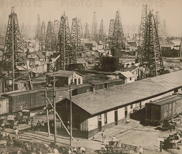 Operational Oil Derricks and Street Scene, Burkburnett, Texas, USA, Underwood & Underwood, 1920
