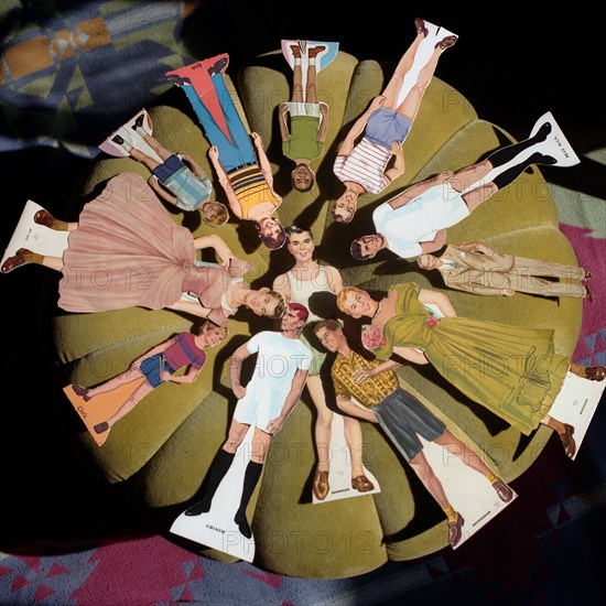 Male Paper Dolls in Circle, High Angle View