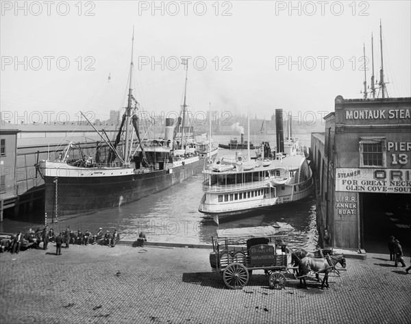 Piers at Foot of Wall Street, New York City, New York, USA, Detroit Publishing Company, 1905