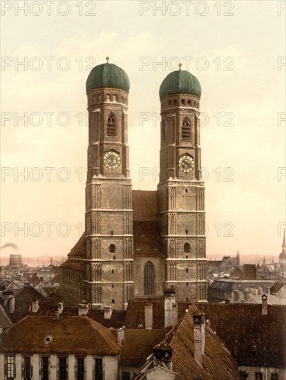 Frauenkirche, Munich, Bavaria, Germany, Photochrome Print, Detroit Publishing Company, 1900