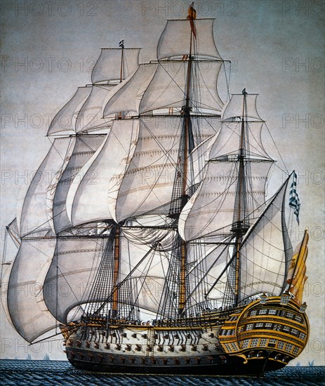Spanish Warship, Santisima Trinidad, Largest 18th Century Warship, Lithograph