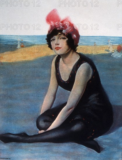 Woman at the Beach, Chicken Sand-Witch, Lithograph, circa 1915