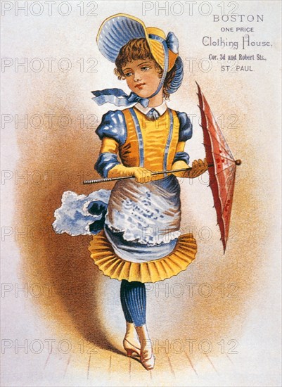 Girl Holding Parasol, Boston One Price Clothing House, Trade Card, circa 1890