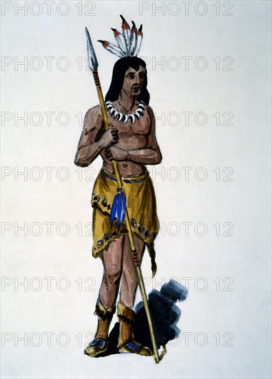 Powhatan Warrior, Watercolor Painting by William L. Wells for the Columbian Exposition Pageant, 1892