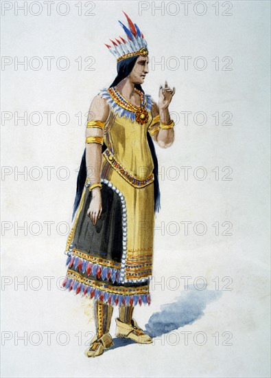 Wife of Native American Chief, Watercolor Painting by William L. Wells for the Columbian Exposition Pageant, 1892
