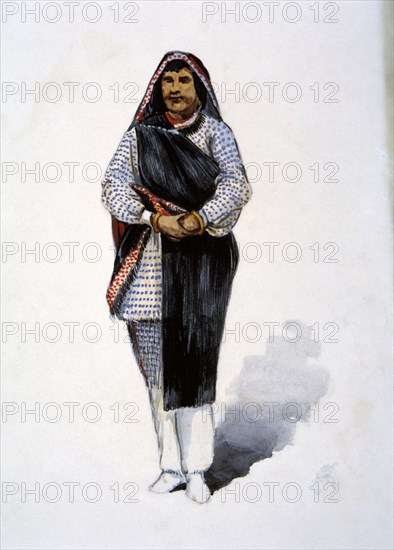 Pueblo Indian Woman, Watercolor Painting by William L. Wells for the Columbian Exposition Pageant, 1892