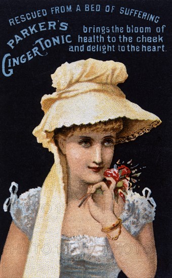 Woman Holding Flowers, Parker's Ginger Tonic, Trade Card, circa 1900