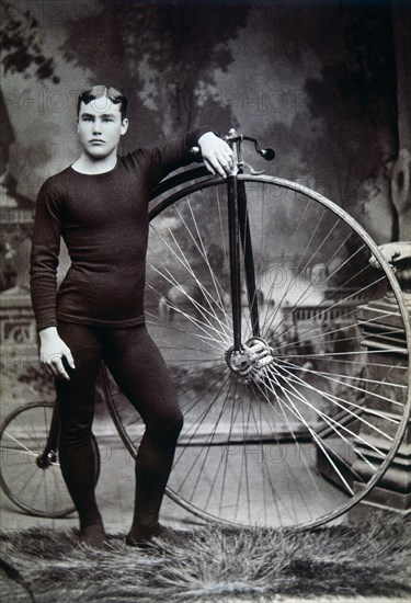 Man with High-Wheel Bicycle, Albumen Photograph, circa 1898