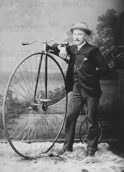 Man with High-Wheel Bicycle, Albumen Photograph, circa 1898