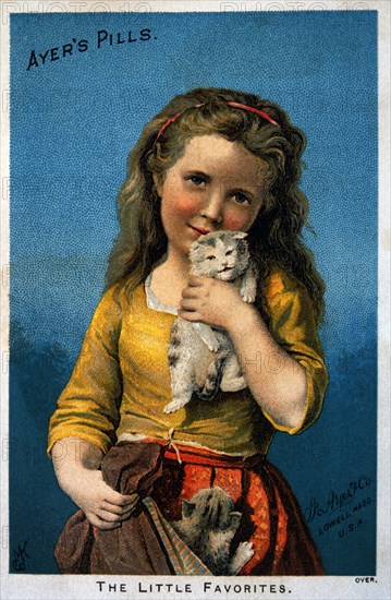 Girl Holding Kitten, Ayer's Pills, Trade Card, circa 1885