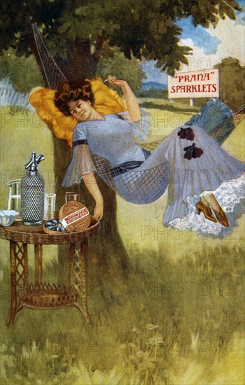 Woman in Hammock, Prana Sparklets, Trade Card, circa 1900