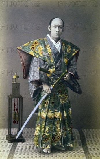 Japanese Samurai, Hand Colored Albumen Photograph, circa 1880