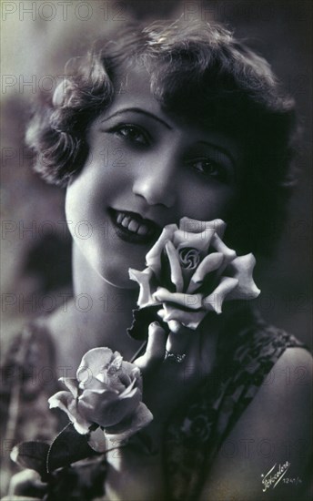 Smiling Woman with Roses, Portrait, circa 1910