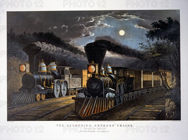 Lightning Express Trains, Currier & Ives, Illustration, circa 1863
