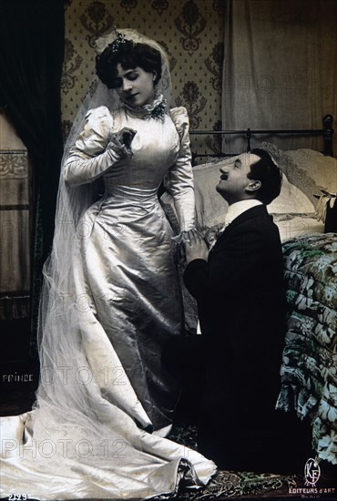 Wedding Night Couple, Hand Colored Photograph, circa 1910