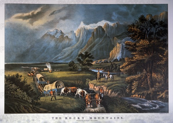 Rocky Mountains Emigrants Crossing the Plains, Currier & Ives, Lithograph, 1866