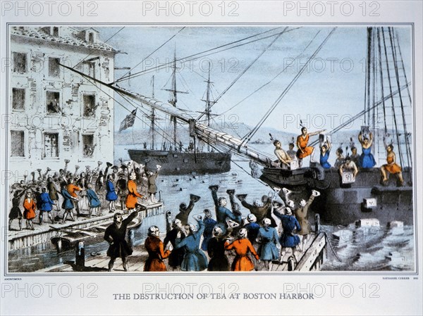 Boston Tea Party, 1773, Nathaniel Currier, Lithograph, circa 1846