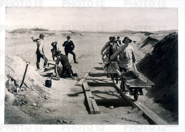 Railroad Workers, Gravure Print, Axel Jungstedt, 1894