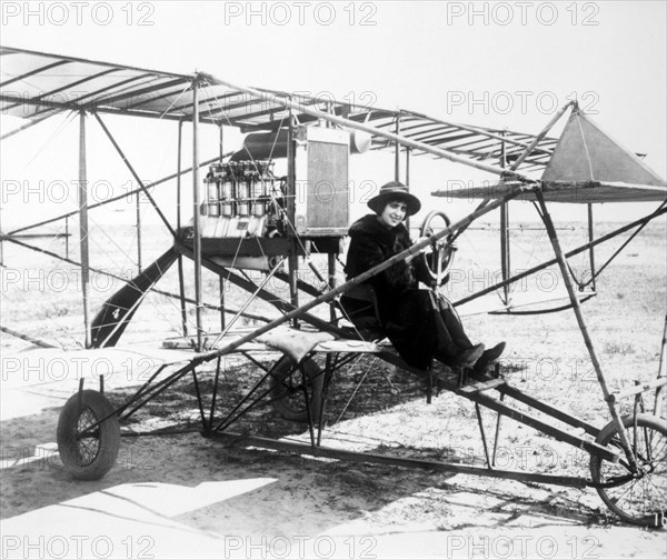 Mabel Normand Seated on Bi-Plane, circa 1915