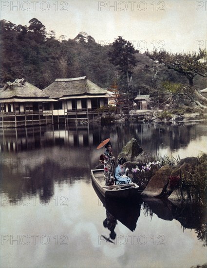 Two Japanese Women in Boat, Hikone Park, Shiga, Japan, 1880