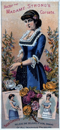 Doctor and Madame Strong's Corsets, Trade Card , circa 1885