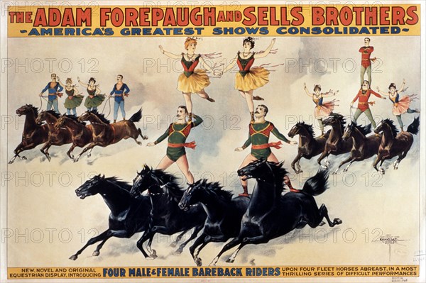 Acrobats Riding Horses, Forepaugh & Sells Bros. Circus, Poster, circa 1899