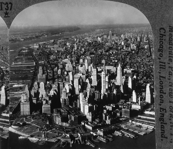 Skyline, High Angle View, New York City, USA, Single Image of Stereo Card, circa 1931