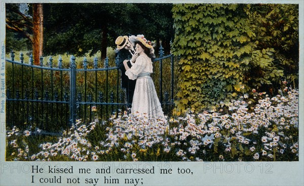 Couple Kissing in the Garden, Postcard, 1909