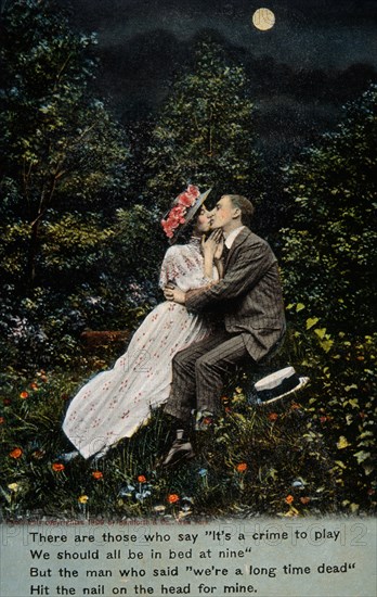 Couple Kissing in the Garden, Postcard, 1909